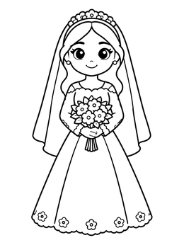 Free printable Cute Bride With Flower Bouquet coloring page