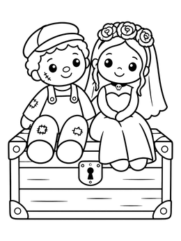 Free printable Cute Doll Couple On Toy Chest coloring page