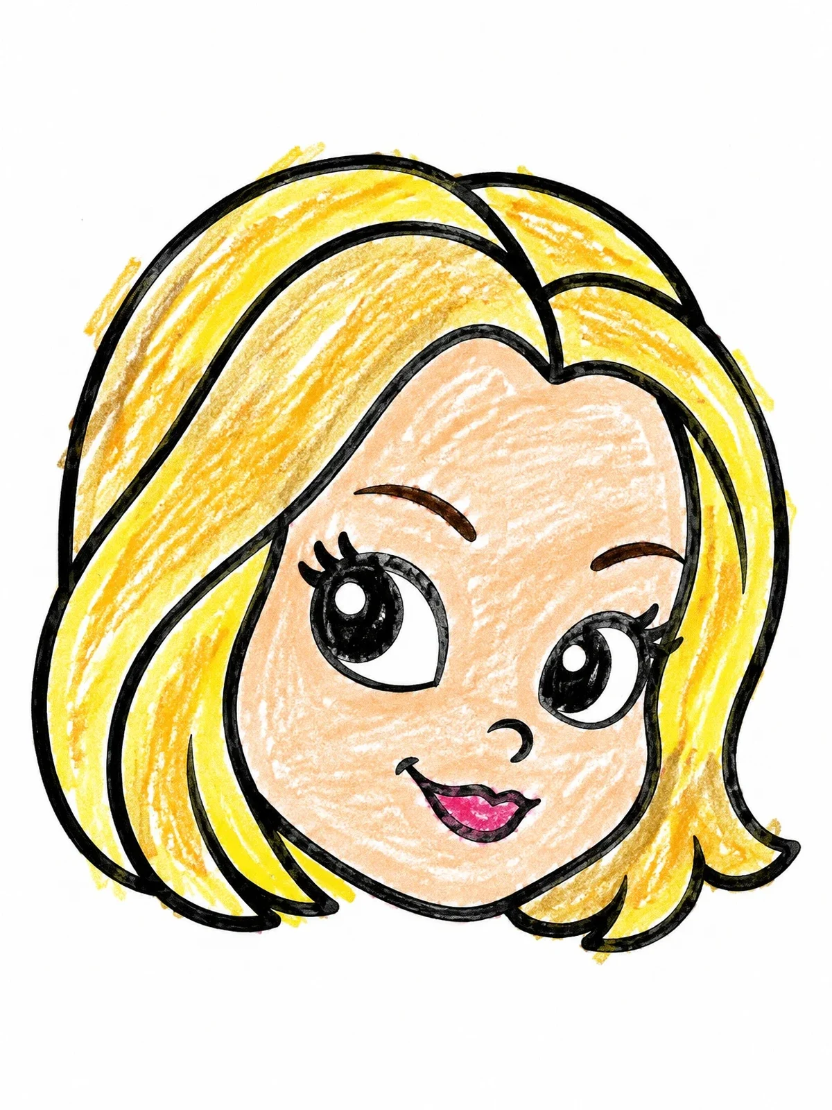 Colored example of the Cute Girl Face Portrait coloring page