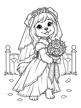 Free printable Cute Puppy Bride In Wedding Gown coloring page