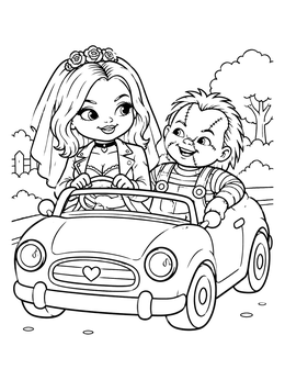 Free printable Doll Bride Driving Cute Toy Convertible coloring page