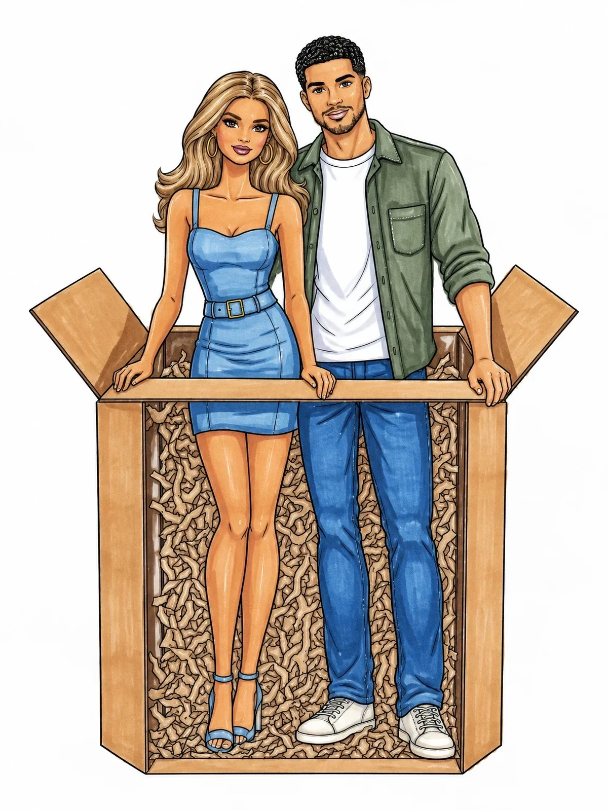 Colored example of the Fashion Dolls In Shipping Box coloring page