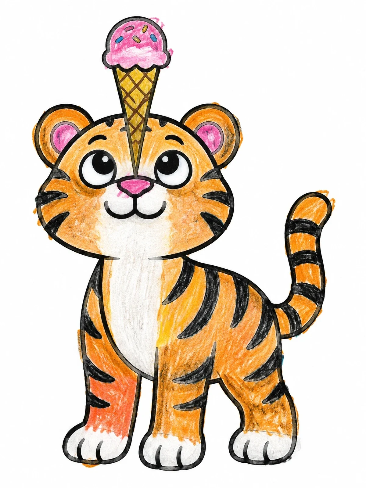 Colored example of the Tiger Cub Balancing Ice Cream coloring page