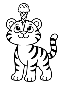 Free printable Tiger Cub Balancing Ice Cream coloring page