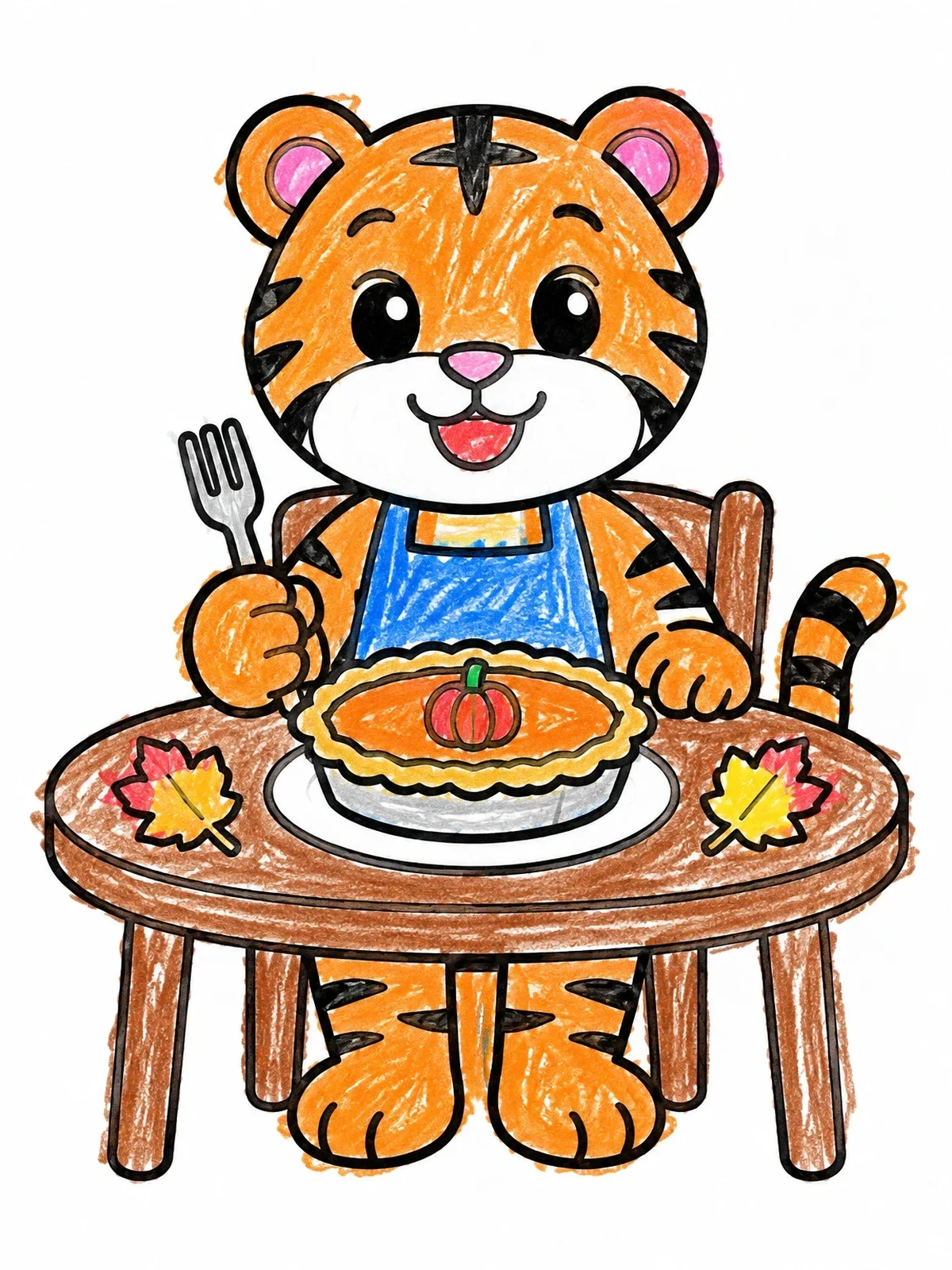 Colored example of the Tiger Cub With Thanksgiving Pie coloring page