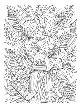 Free printable Tiger Lilies In A Mason Jar coloring page