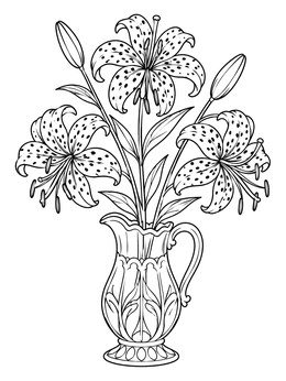 Free printable Tiger Lilies In Vintage Pitcher coloring page