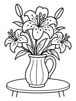 Free printable Tiger Lily Bouquet In Pitcher coloring page