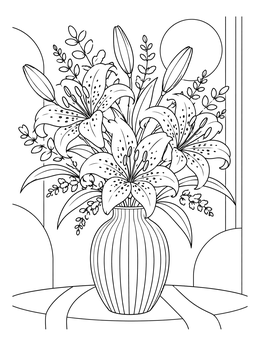 Free printable Tiger Lily Bouquet In Ribbed Vase coloring page