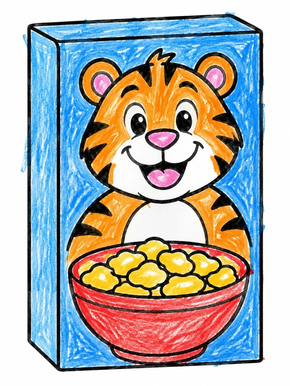 Colored example of the Tiger Mascot Cereal Box coloring page