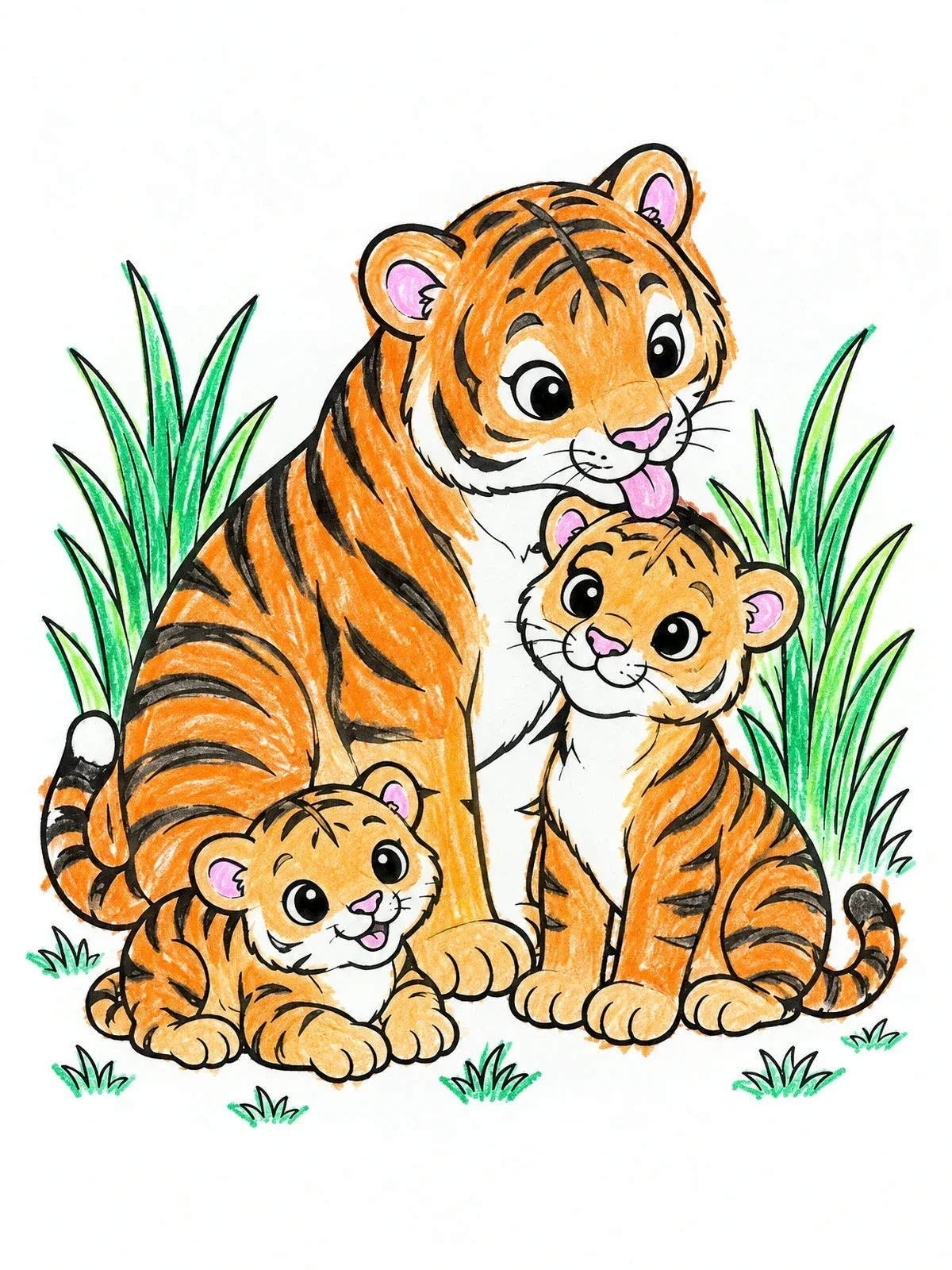 Colored example of the Tiger Mother Caring For Cubs coloring page