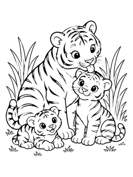 A gentle mother tiger grooming her baby in this tiger coloring page.