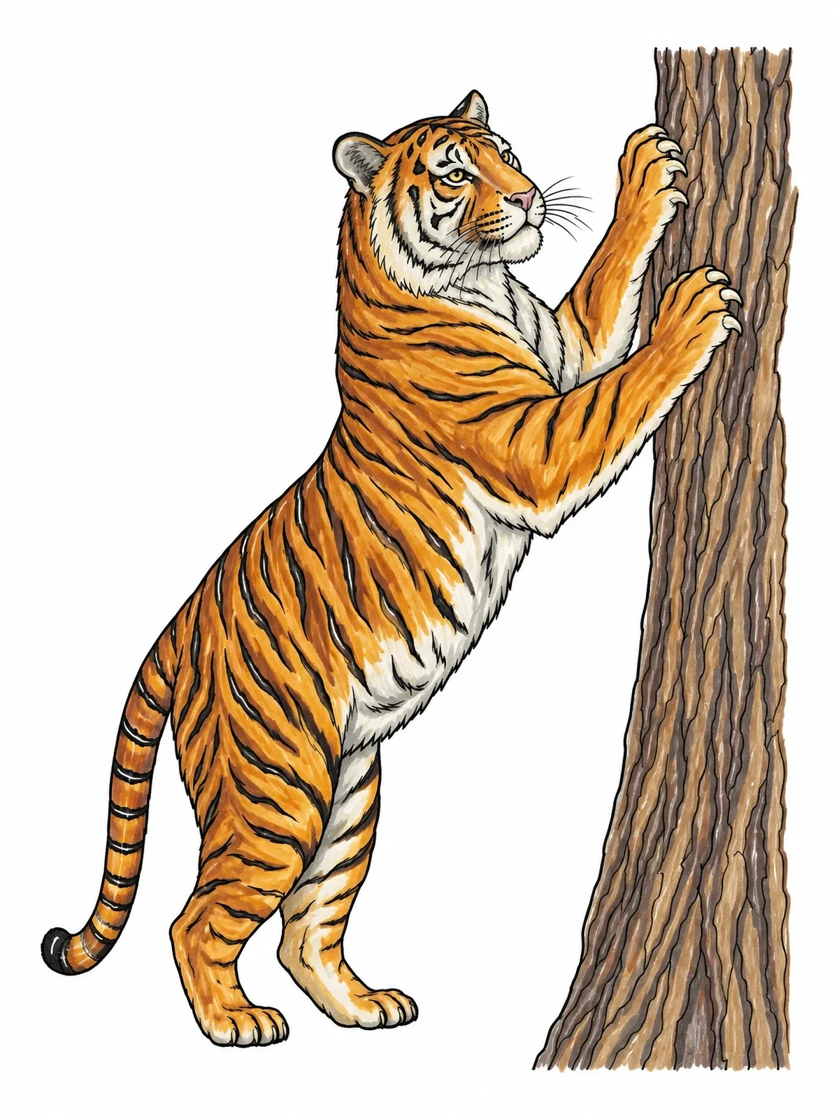 Colored example of the Tiger Scratching A Tree Trunk coloring page