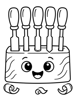 Free printable Smiling Wood Carving Chisel Set coloring page