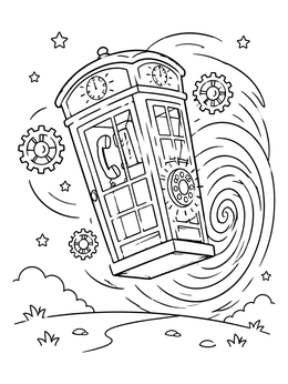 Free printable Time Traveling Phone Booth coloring page