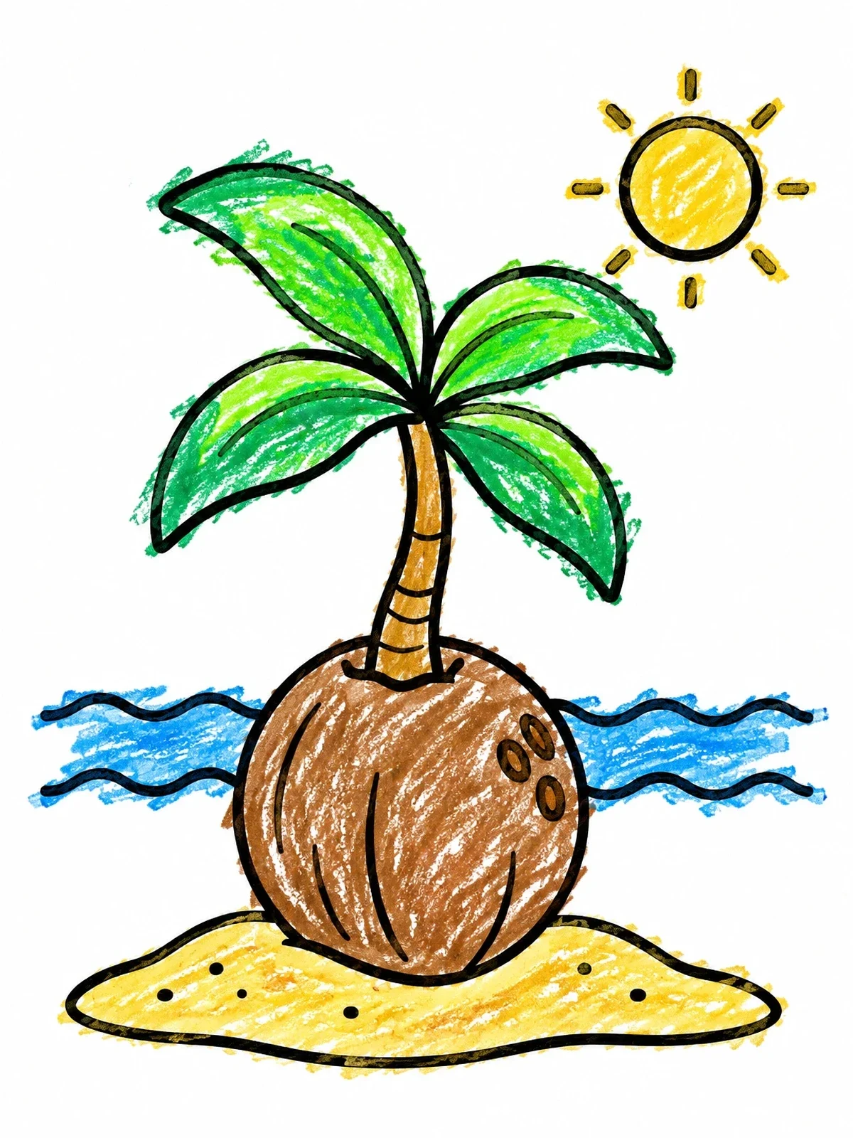 Colored example of the Tiny Palm Sprouting From Coconut coloring page