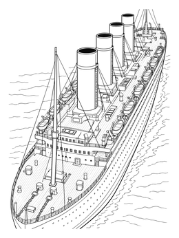 Free printable Titanic Aerial Deck View coloring page