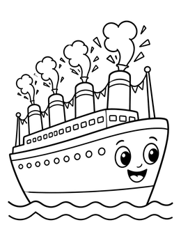 Free printable Cheerful Cartoon Ocean Liner coloring page