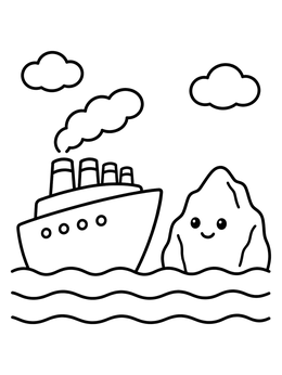 Free printable Cute Ocean Liner And Smiling Iceberg coloring page