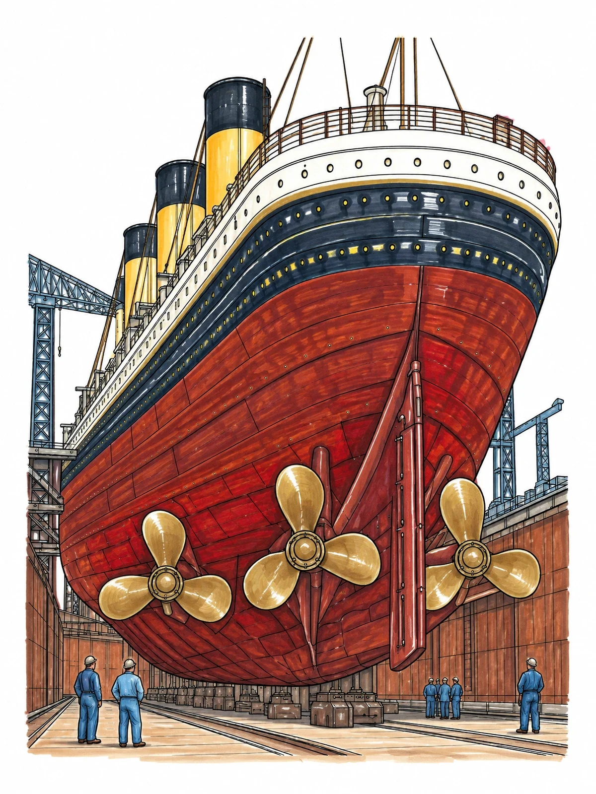 Colored example of the Titanic In Drydock With Propellers coloring page