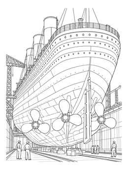 Free printable Titanic In Drydock With Propellers coloring page
