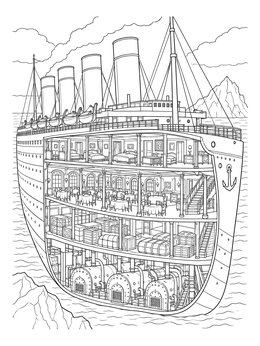 Free printable Titanic Ocean Liner Cross Section coloring page