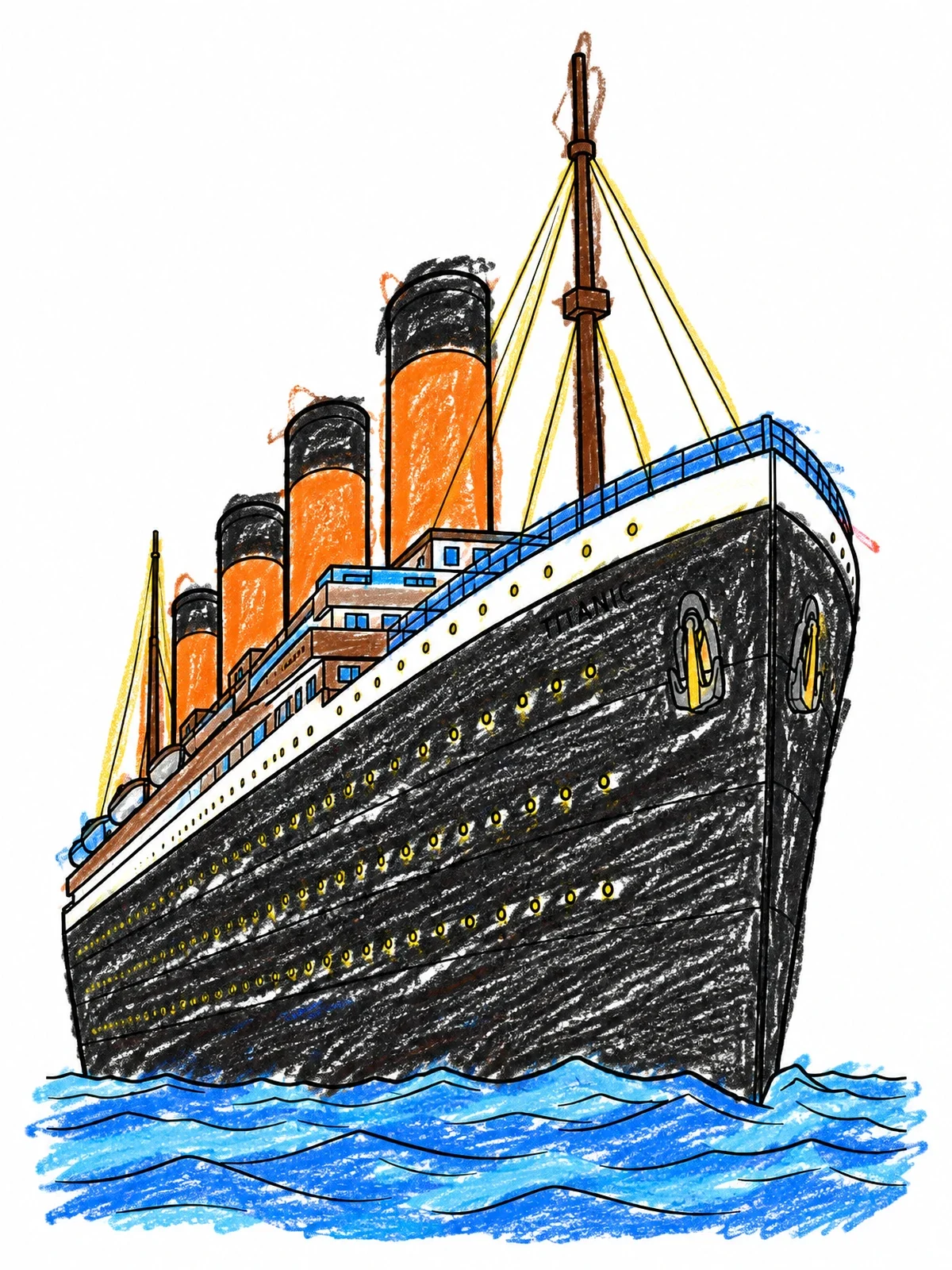 Colored example of the Titanic Ocean Liner Sailing On Water coloring page