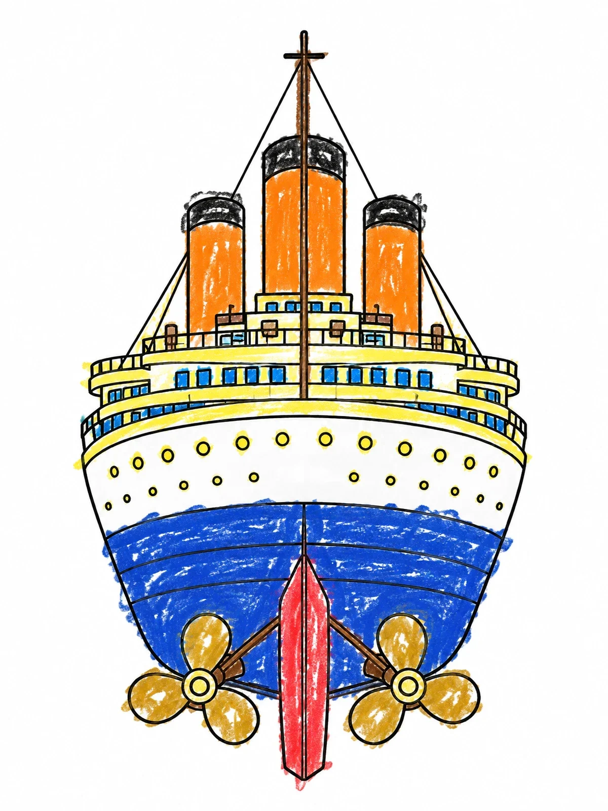 Colored example of the Stern View Of Titanic Ocean Liner coloring page