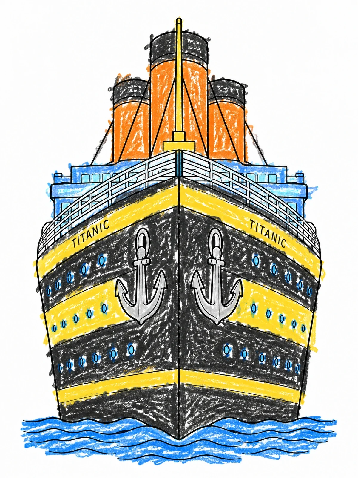 Colored example of the Front View Of The Titanic coloring page
