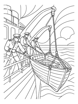 Free printable Ship Officers Lowering A Lifeboat coloring page