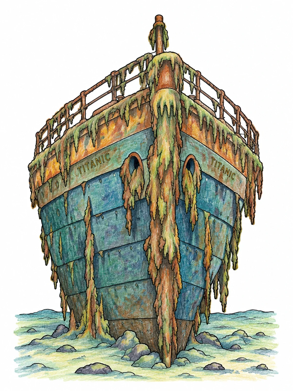 Colored example of the Titanic Shipwreck On The Ocean Floor coloring page