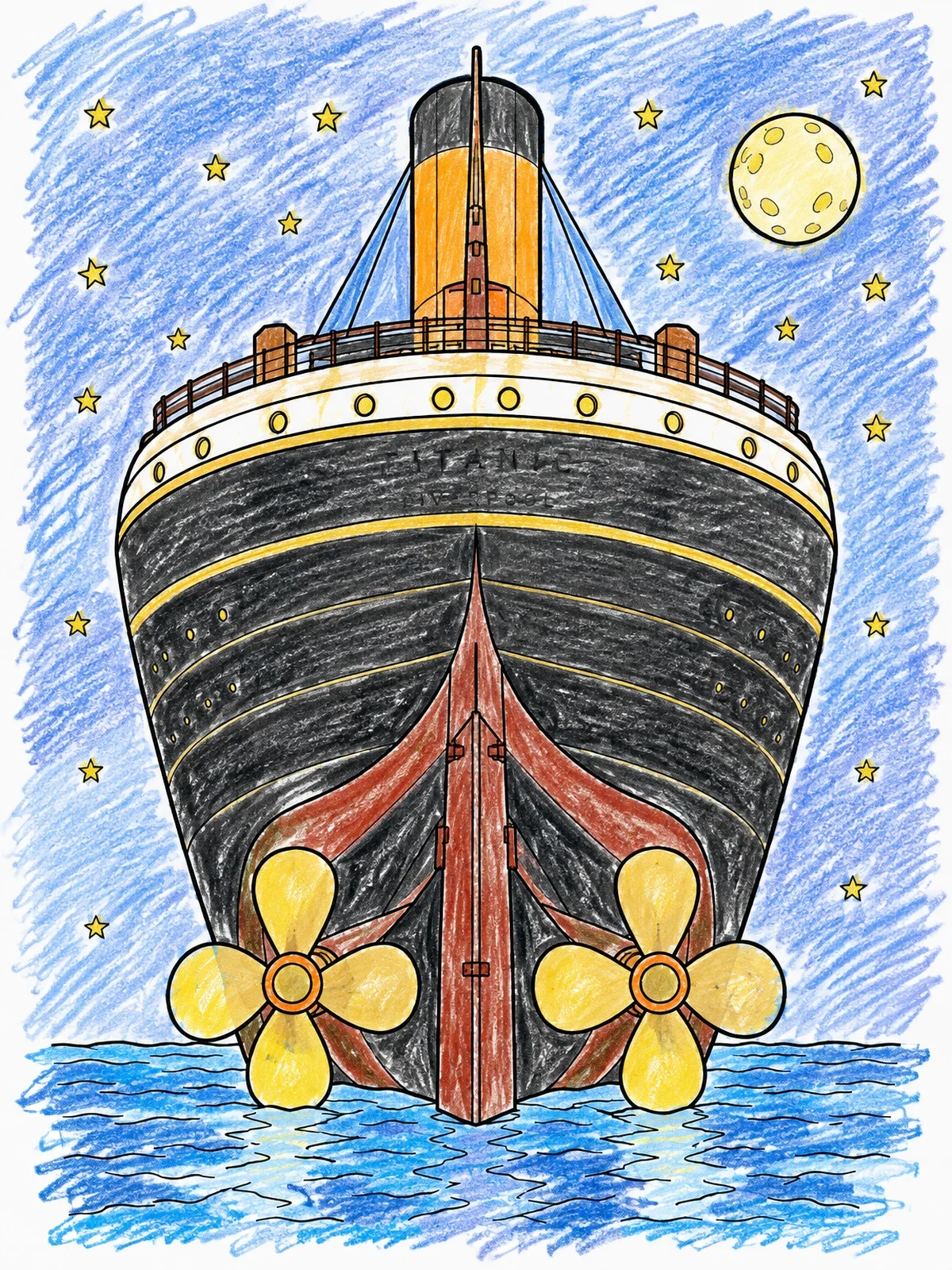 Colored example of the Stern Of The Titanic Under The Moon coloring page