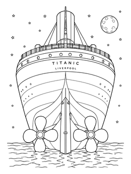 Free printable Stern Of The Titanic Under The Moon coloring page