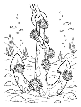 Free printable Sunken Ship Anchor On The Ocean Floor coloring page