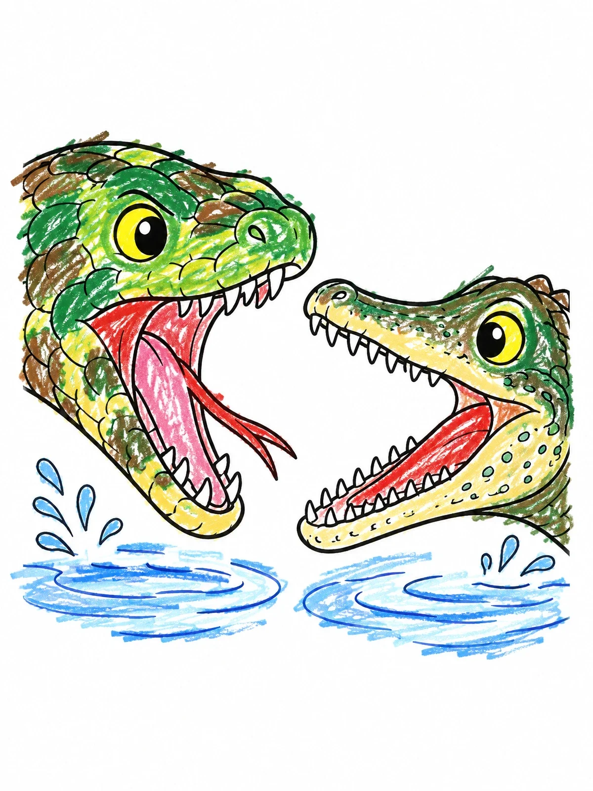 Colored example of the Titanoboa And Crocodile Water Face Off coloring page