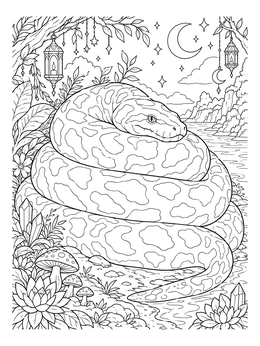 Free printable Titanoboa Coiled Under The Moon coloring page