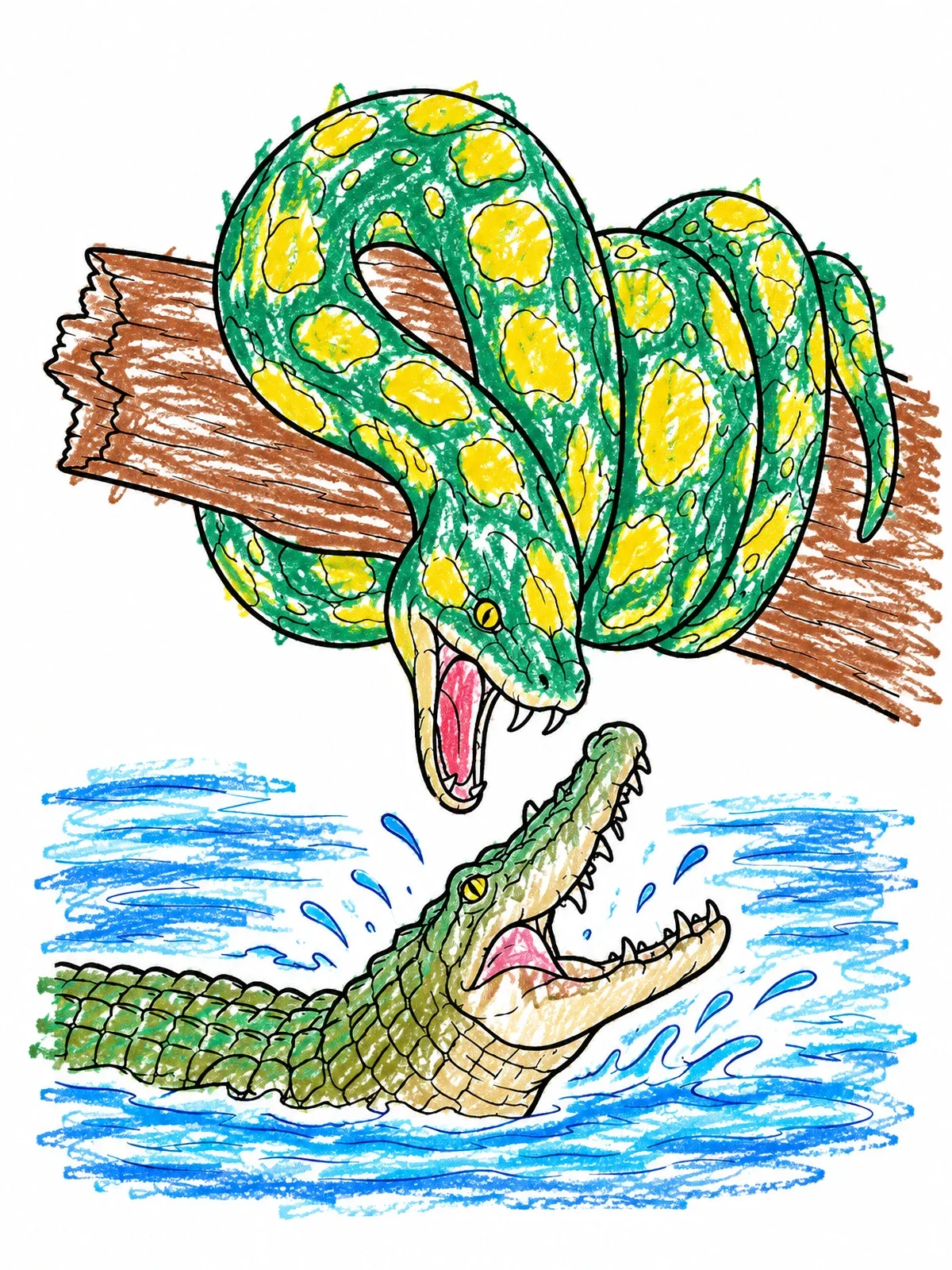 Colored example of the Titanoboa Confronting A Prehistoric Crocodile coloring page