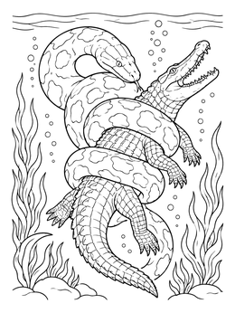 Free printable Titanoboa Constricting A Crocodilian Underwater coloring page