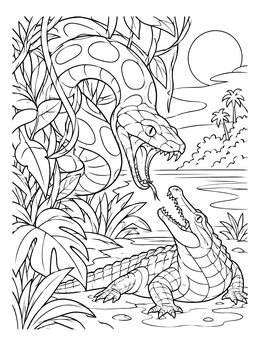 Free printable Titanoboa Confronts Crocodile In Prehistoric Jungle coloring page