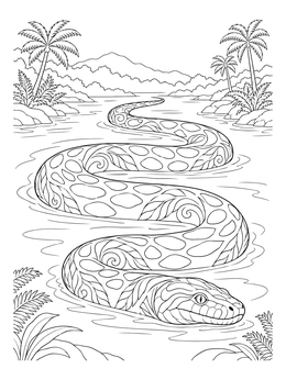 Free printable Titanoboa Gliding Through Jungle River coloring page
