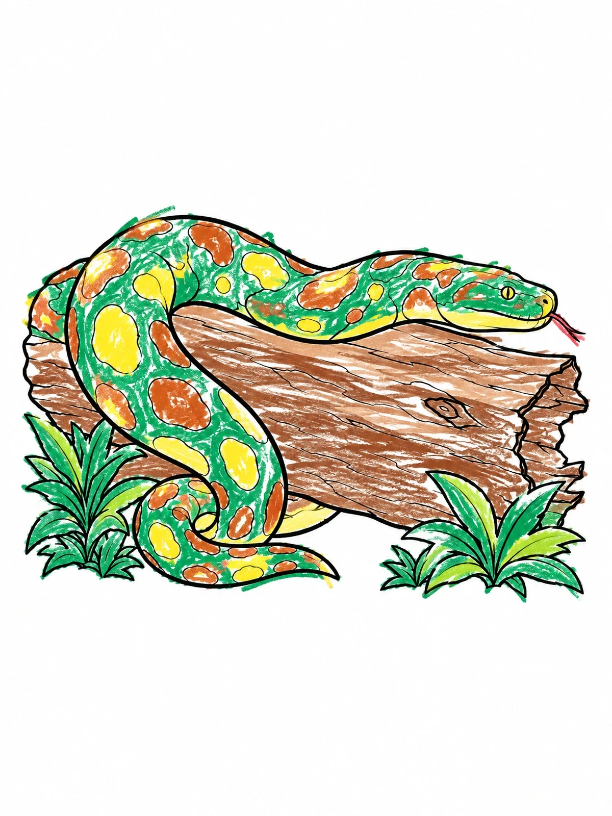 Colored example of the Titanoboa Resting On A Fallen Log coloring page