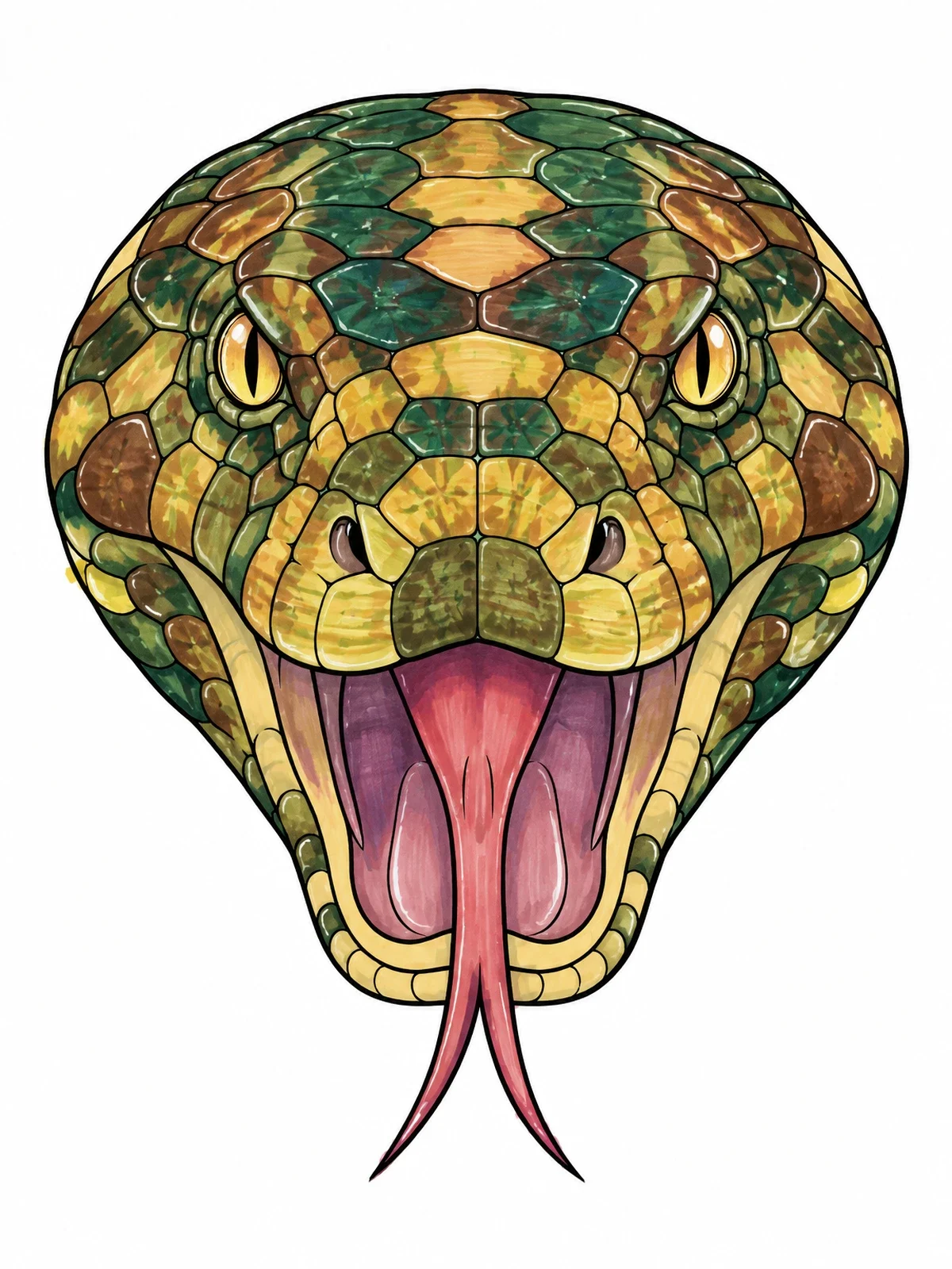 Colored example of the Titanoboa Head With Forked Tongue coloring page
