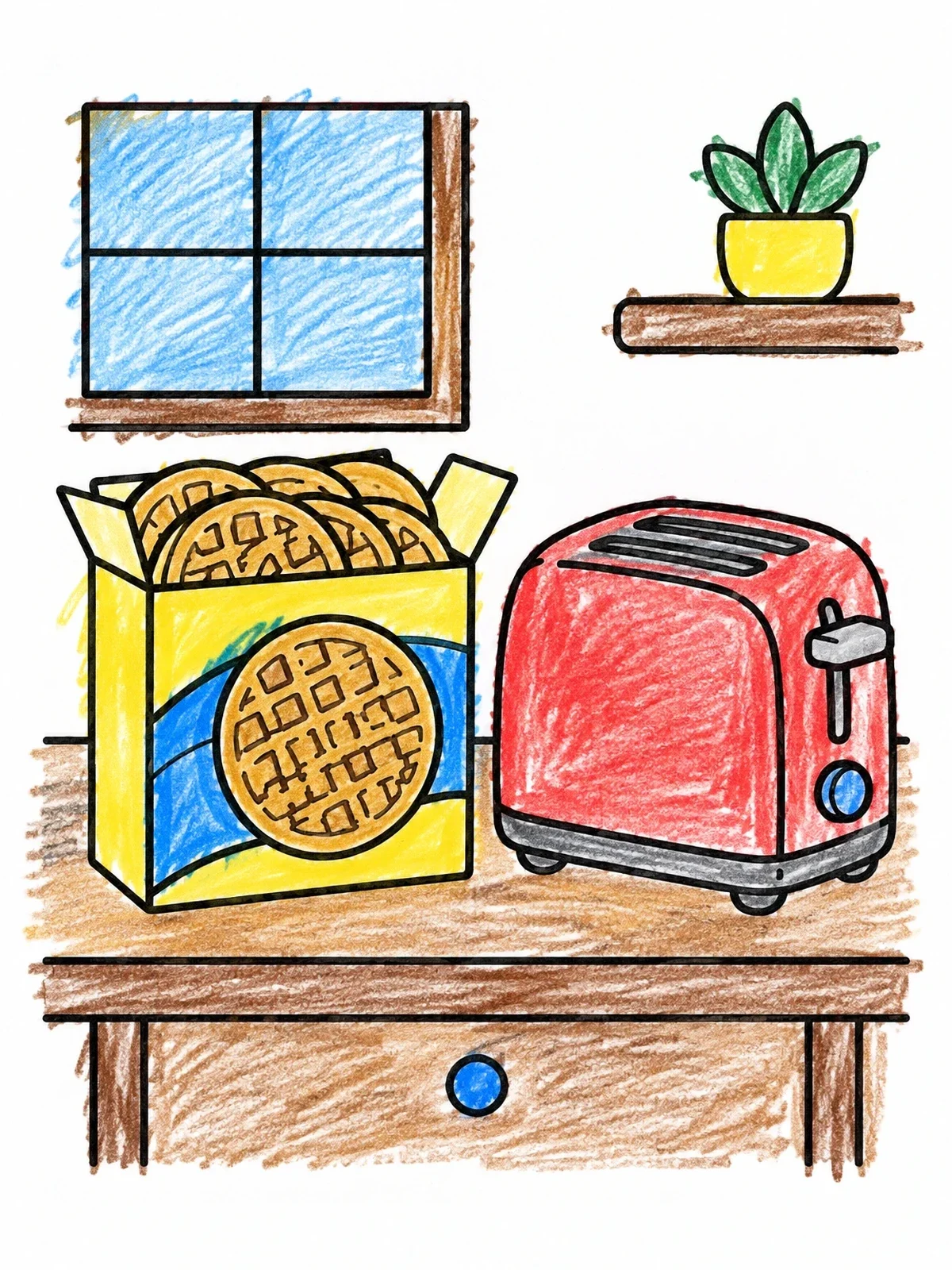 Colored example of the Toaster And Box Of Waffles coloring page