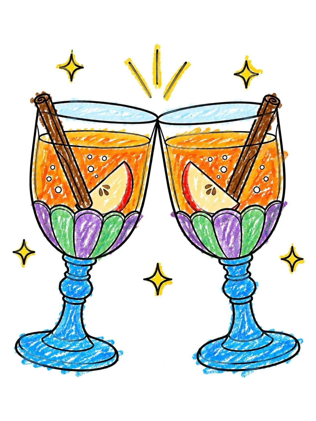 Colored example of the Toasting Cider Goblets With Cinnamon coloring page