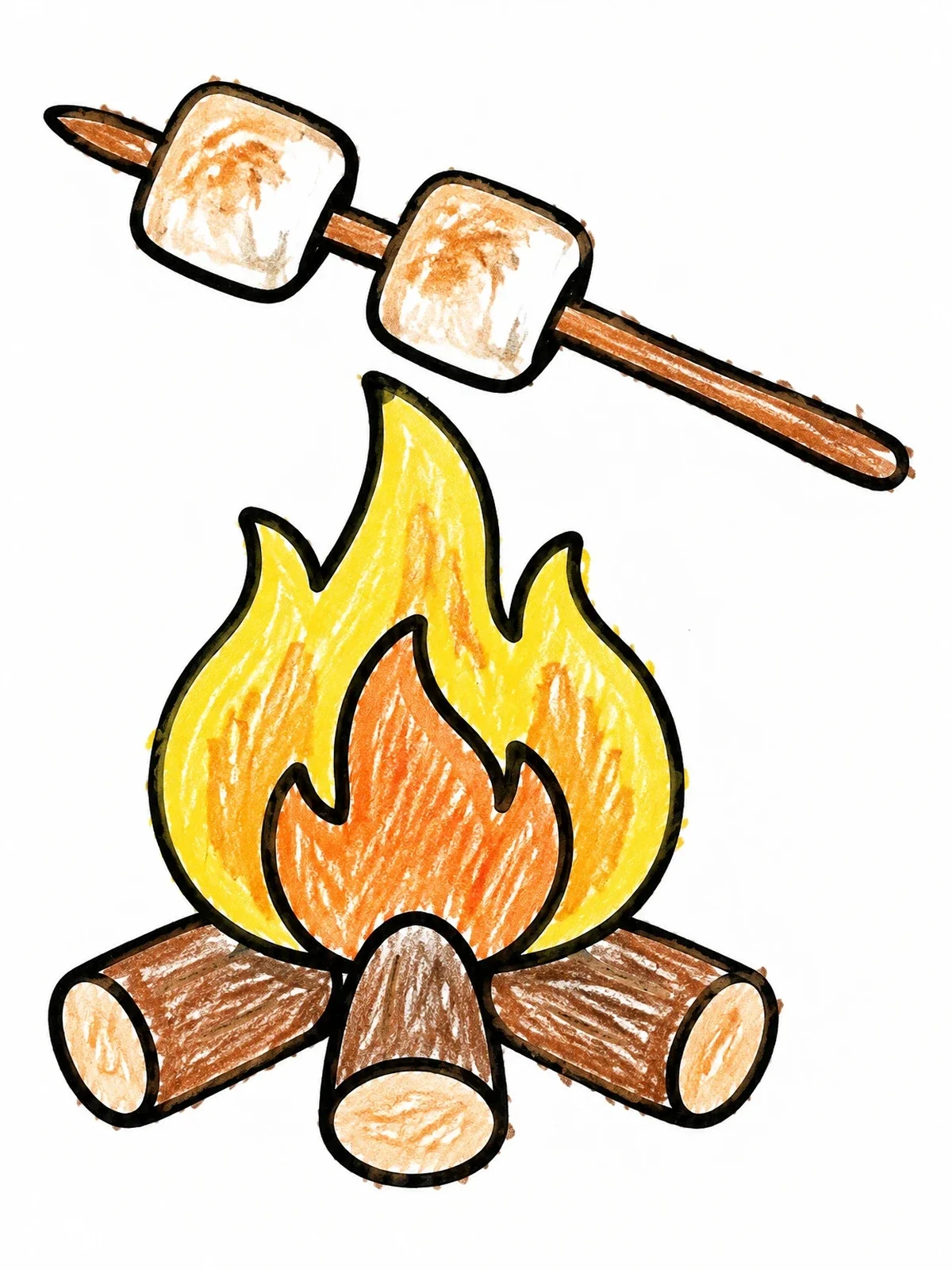 Colored example of the Toasting Marshmallows Over Campfire coloring page