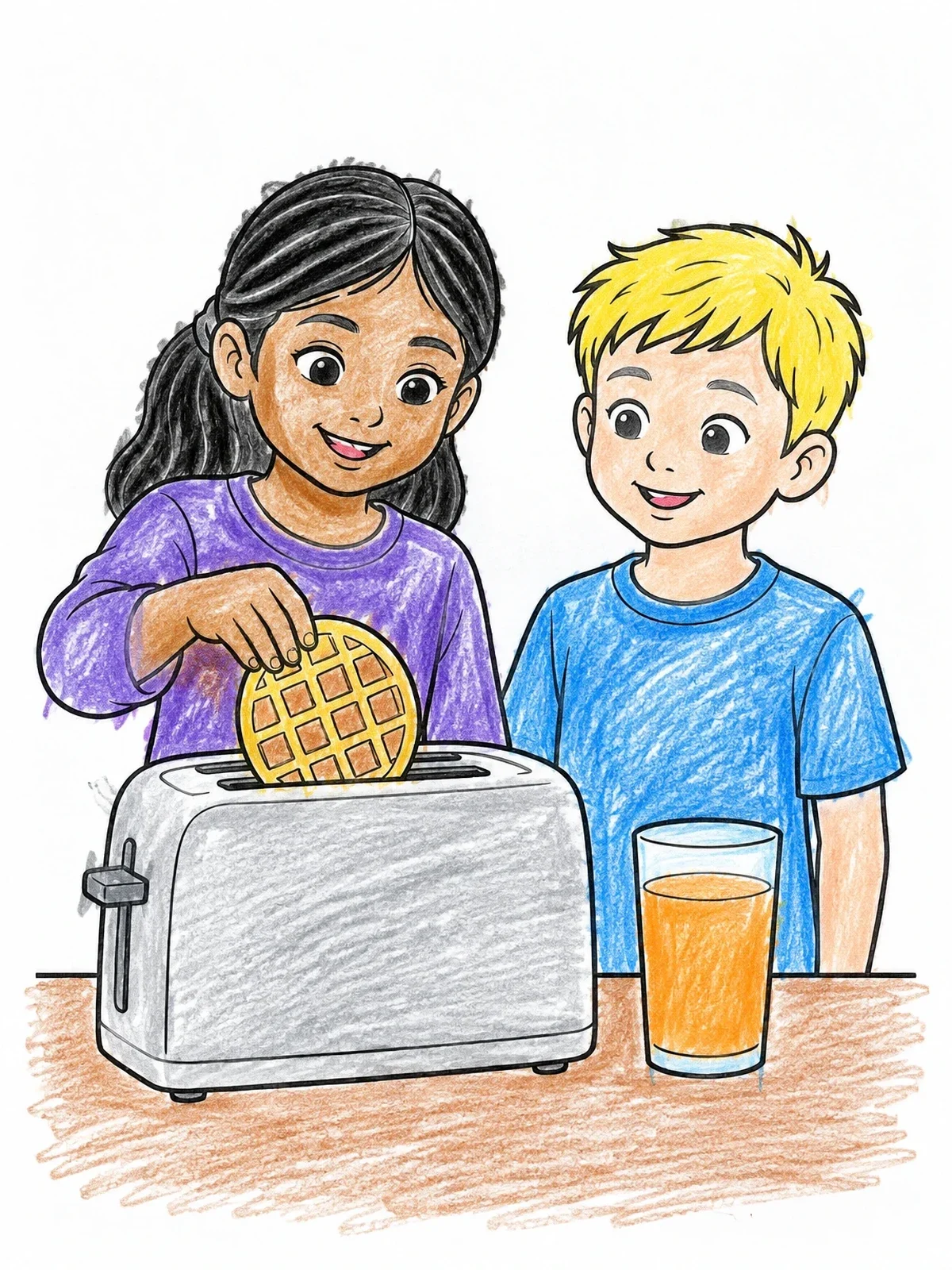 Colored example of the Toasting A Waffle For Breakfast coloring page