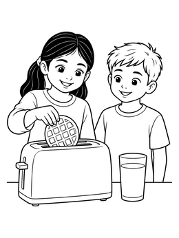 Free printable Toasting A Waffle For Breakfast coloring page