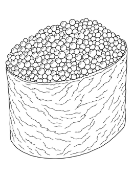 Detailed sushi coloring page showing a gunkan maki filled with fish roe.