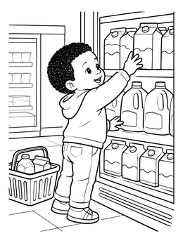 Free printable Toddler Choosing Milk At The Grocery Store coloring page