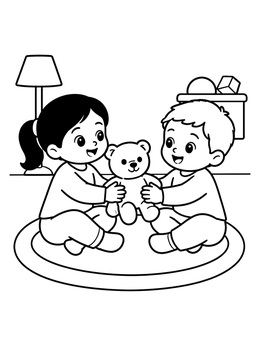 Free printable Toddlers Sharing A Teddy Bear coloring page
